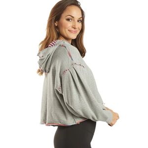 Free People Movement wandering Soul striped Cropped Grey Hoodie size small